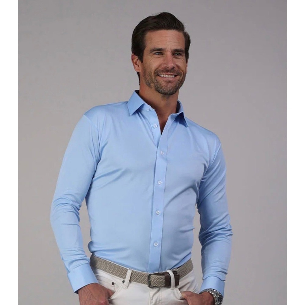 Collars & Co Men XL Quattro Flex Dress Shirt Sky Blue Performance Long Sleeve